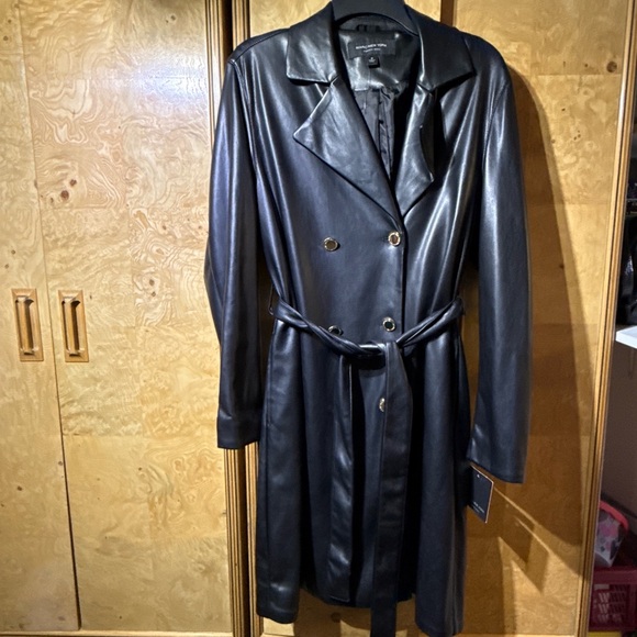 Marc New York Black Leather Trench Coat - Picture 2 of 6
